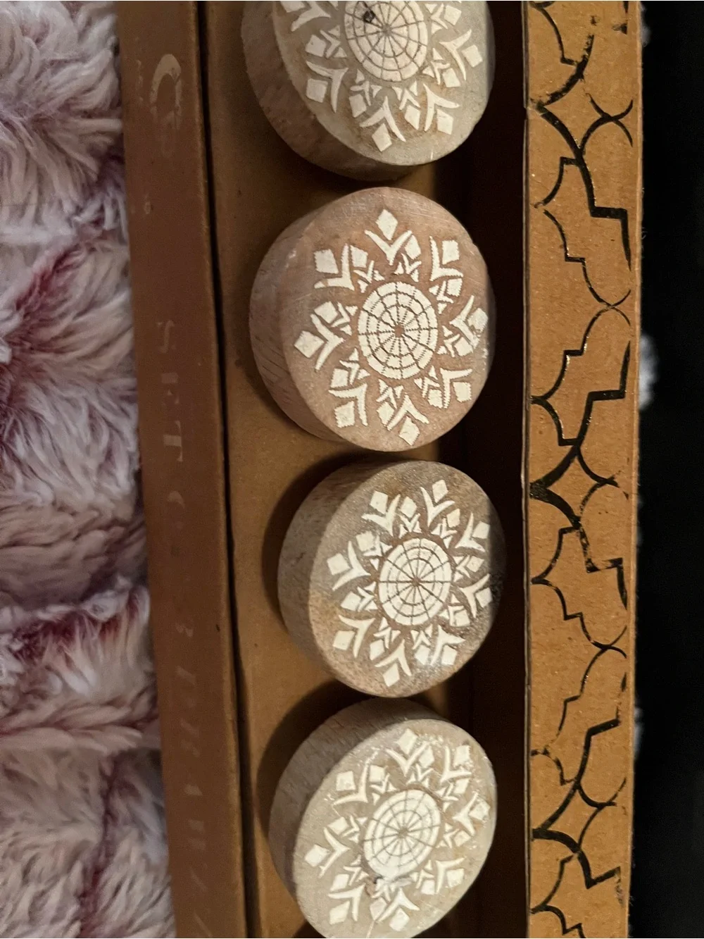 Handcrafted Wooden Drawer Knobs with White Mandala Inlay 14